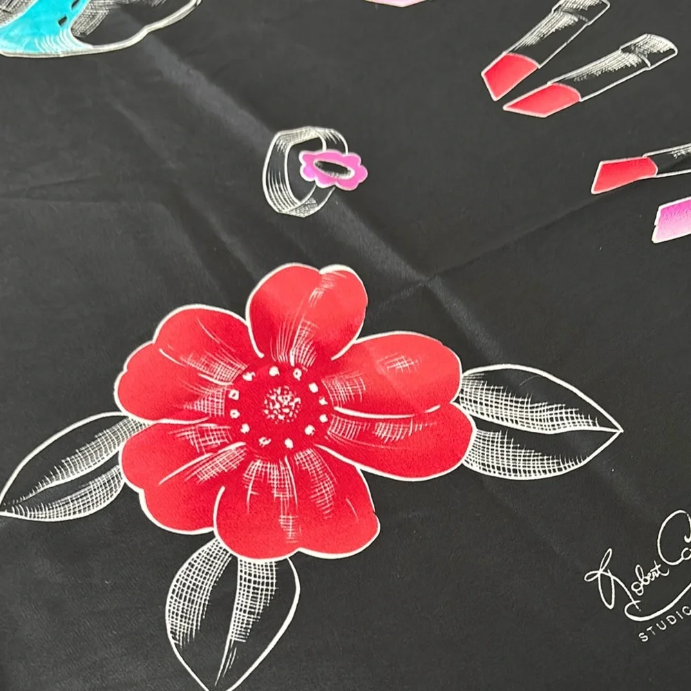 Chic Black Scarf with Red and Pink Accents